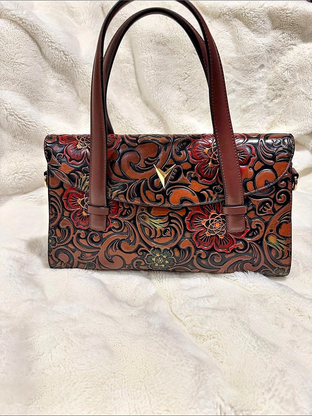 MENG LIN KAI Floral Shoulder Bag in Brown & Black NWT